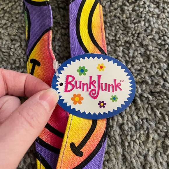 NWT Bunk Junk Neon Multicolor Smiley Face Medium Size Retro Colorful Tote Bag - Picture 3 of 15